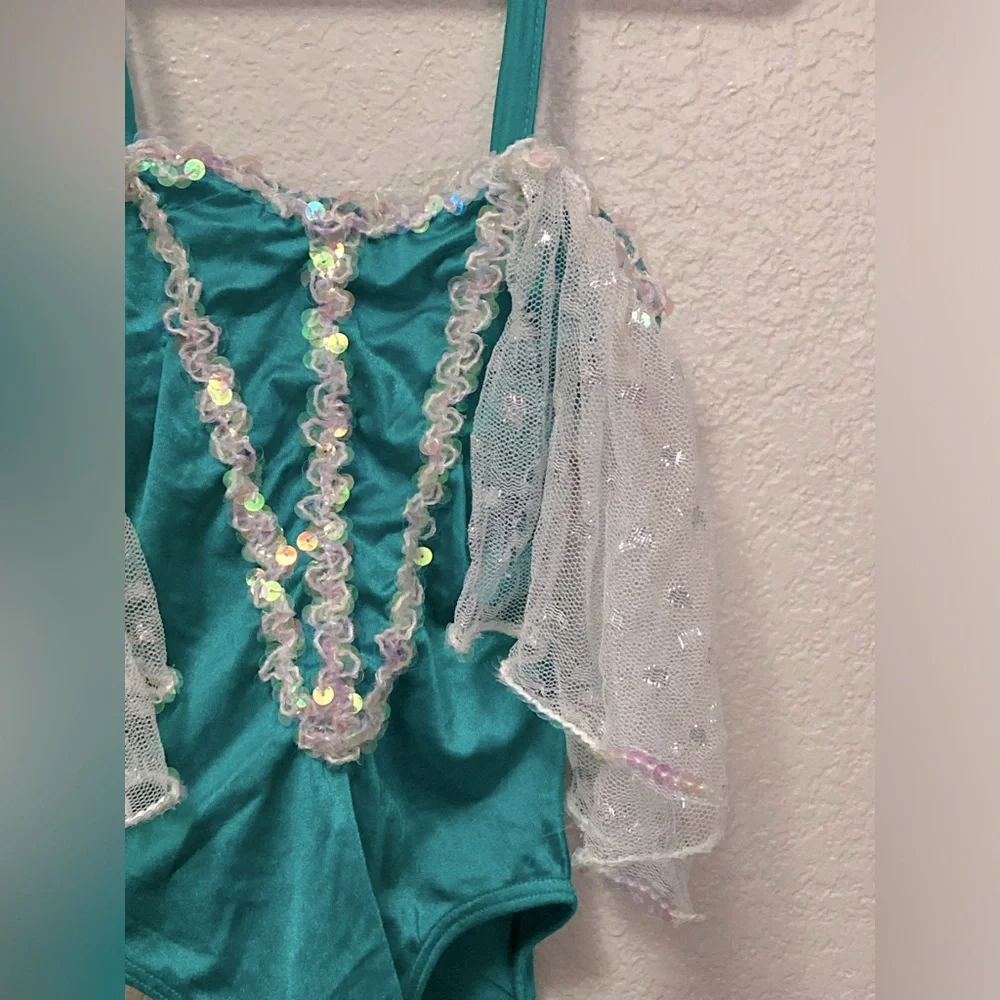 Vintage Teal Sequin White Sparkle Tulle Swim Suit Kids